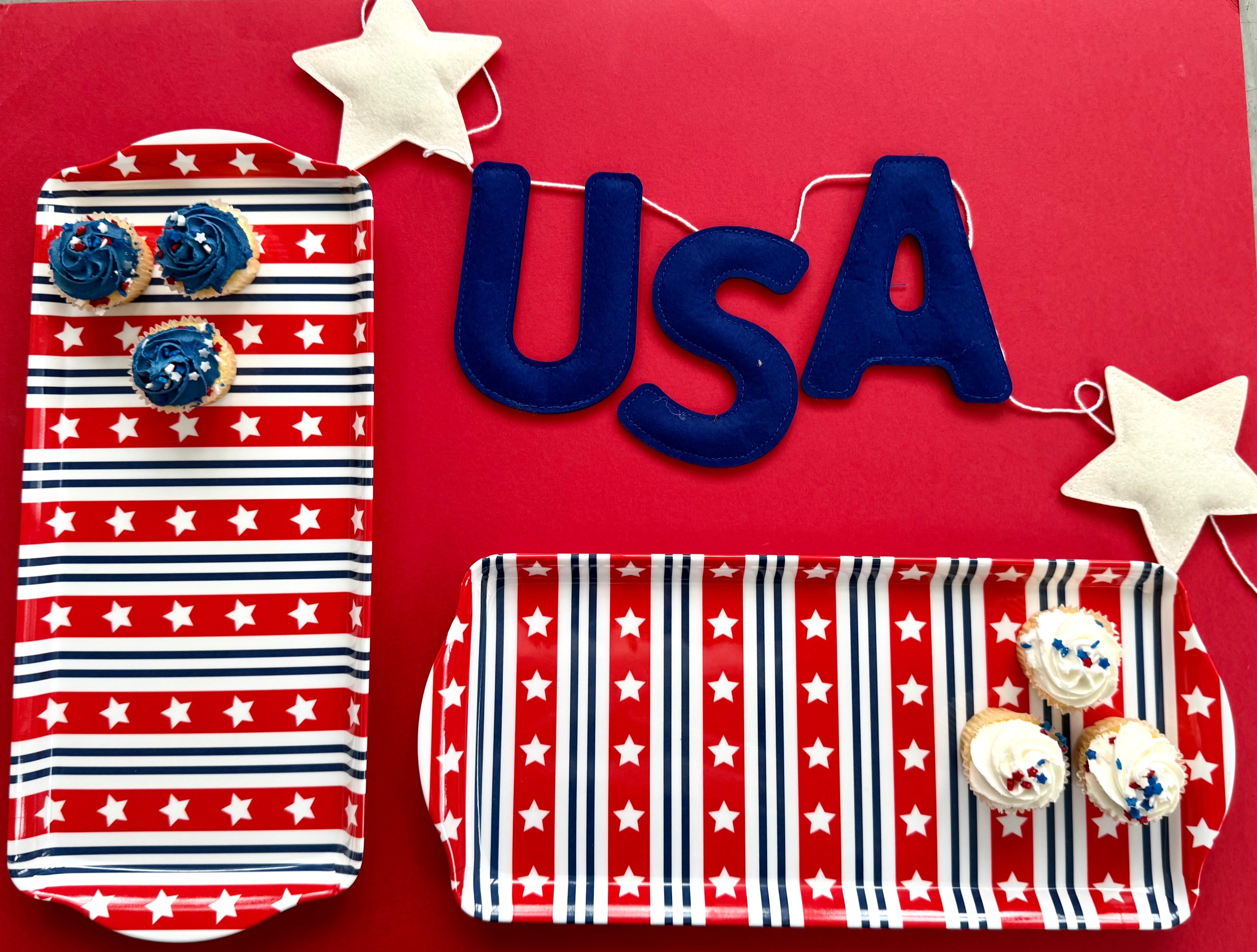 Patriotic Stars and Stripes Melamine Tray Reusable Party Platter for Snacks, Appetizers & Desserts