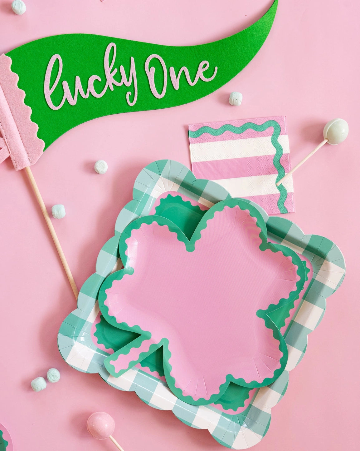 Preppy Pink & Green Gingham Scalloped Party Plate- 8 ct