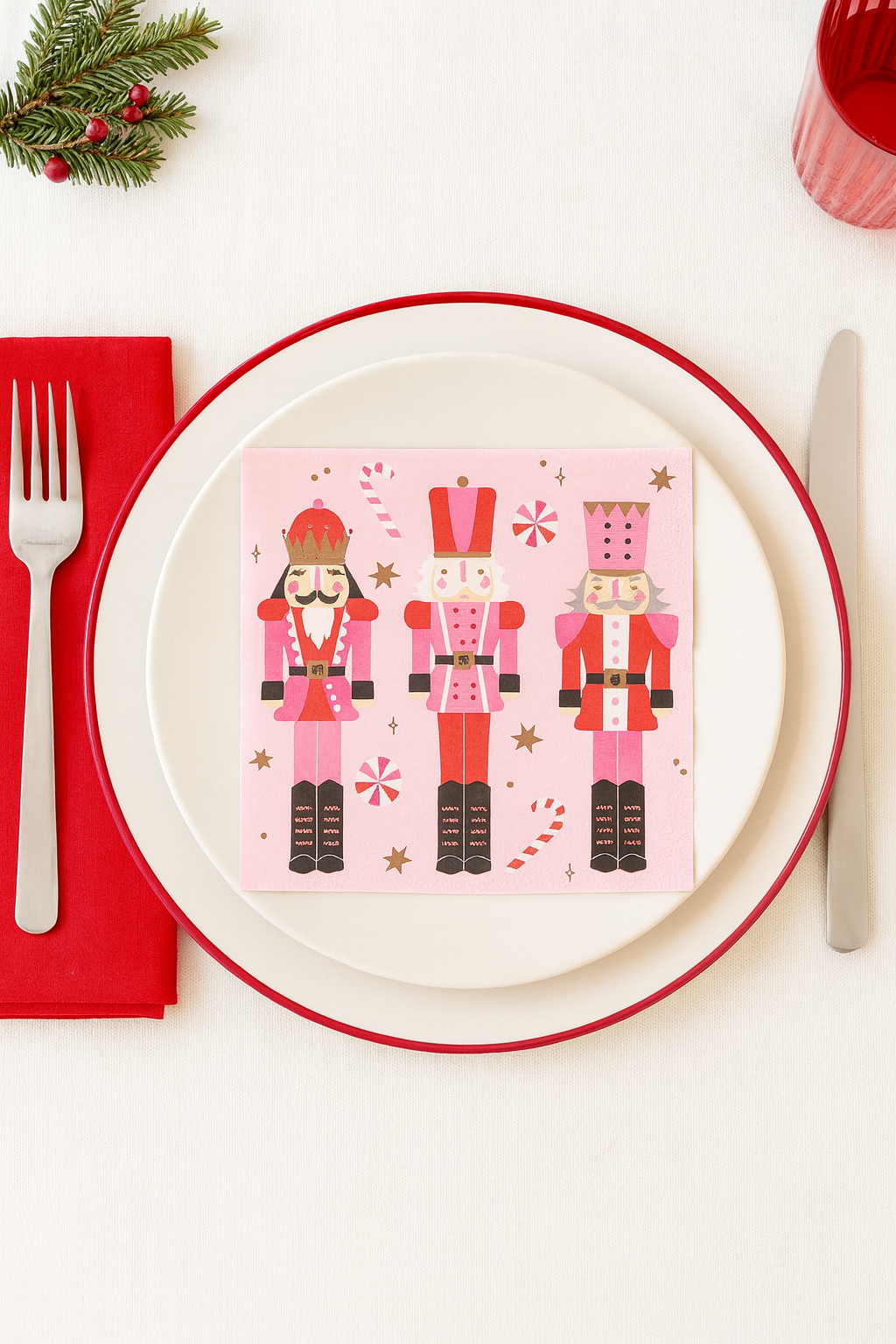 Pink Nutcracker Holiday Cocktail Napkins – 20 Count | Festive 3-Ply Beverage Napkins