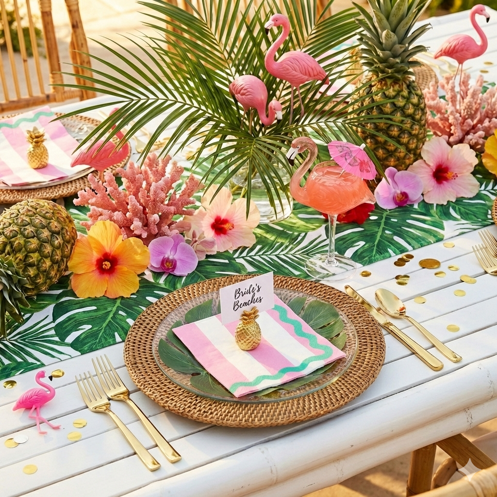 Preppy Pink & Green Stripe Party Beverage Napkin - 24ct