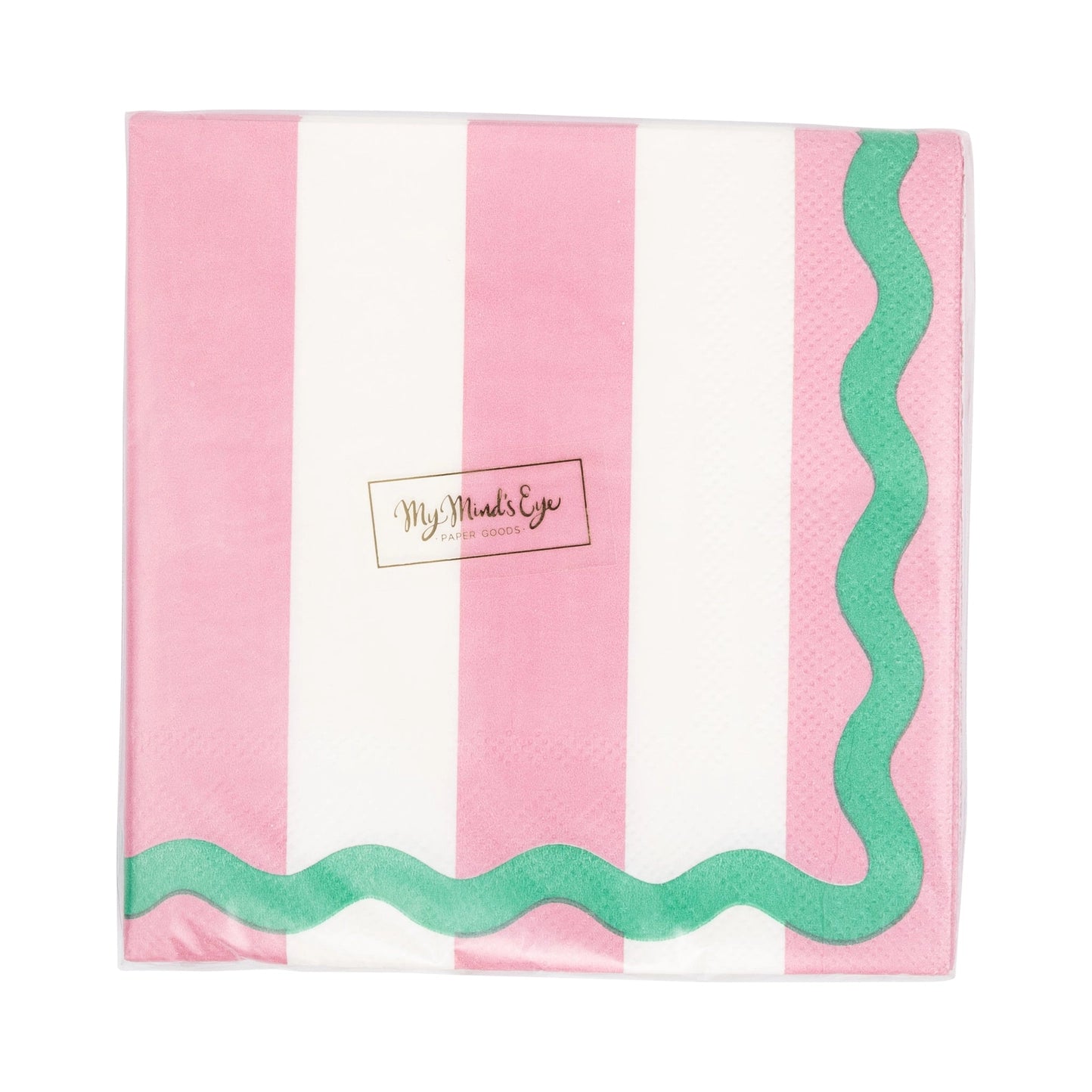 Preppy Pink & Green Stripe Party Beverage Napkin - 24ct