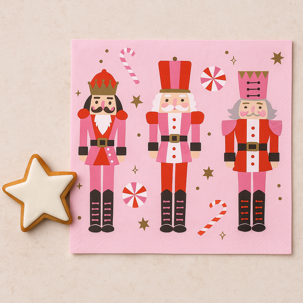 Pink Nutcracker Holiday Cocktail Napkins – 20 Count | Festive 3-Ply Beverage Napkins