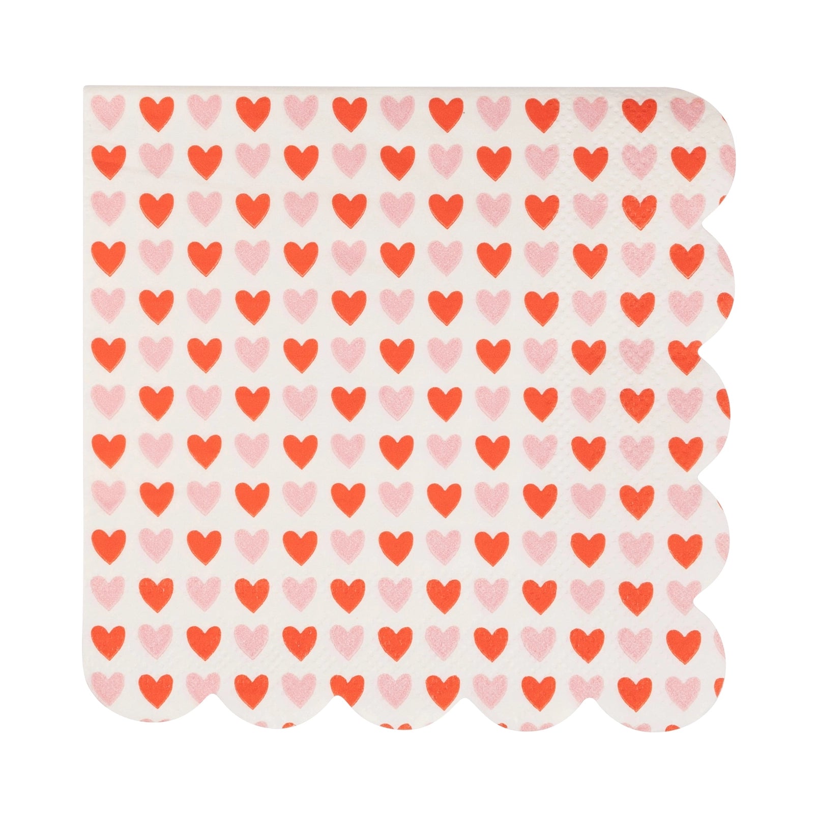 Valentine Scatter Heart Scallop Beverage Napkins – 24 Pack for Parties