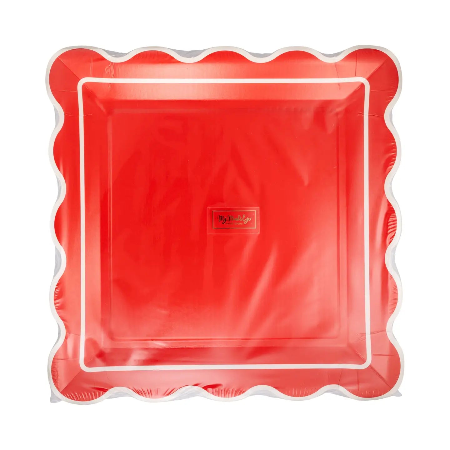 Christmas Red Scalloped Paper Plates – 10" Square Holiday Party Plates (8 Pack)