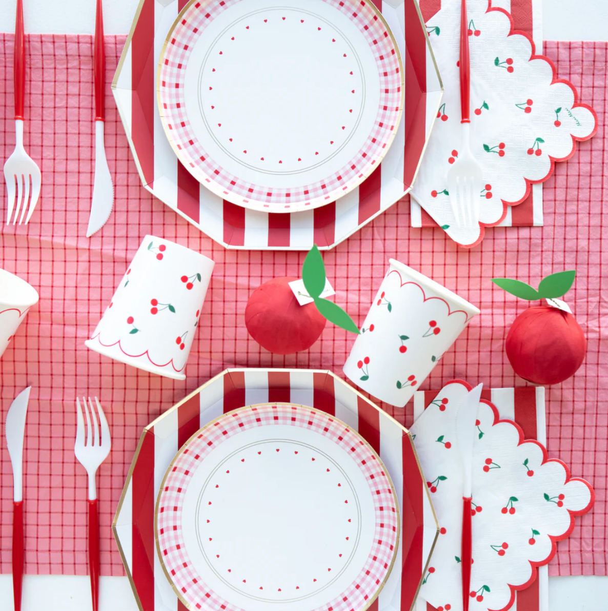 Simply Stripes Cherry Red Cabana Stripe Paper Plates – 8 Pack, 10.75" Party Plates