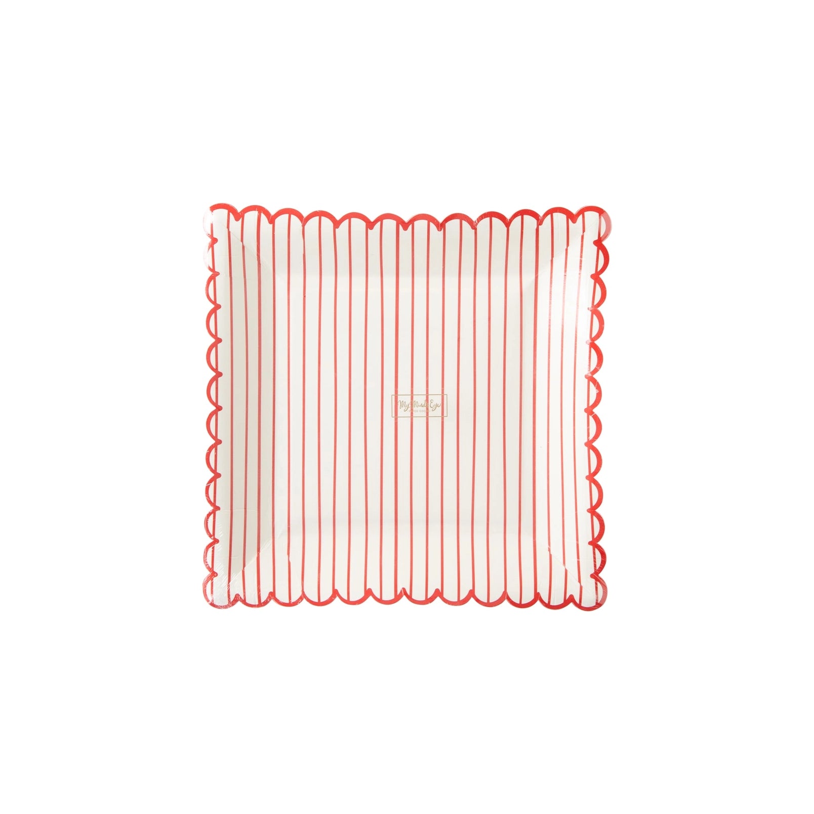 Valentine Red Stripe Scalloped Paper Plates - 9" (8-Pack)