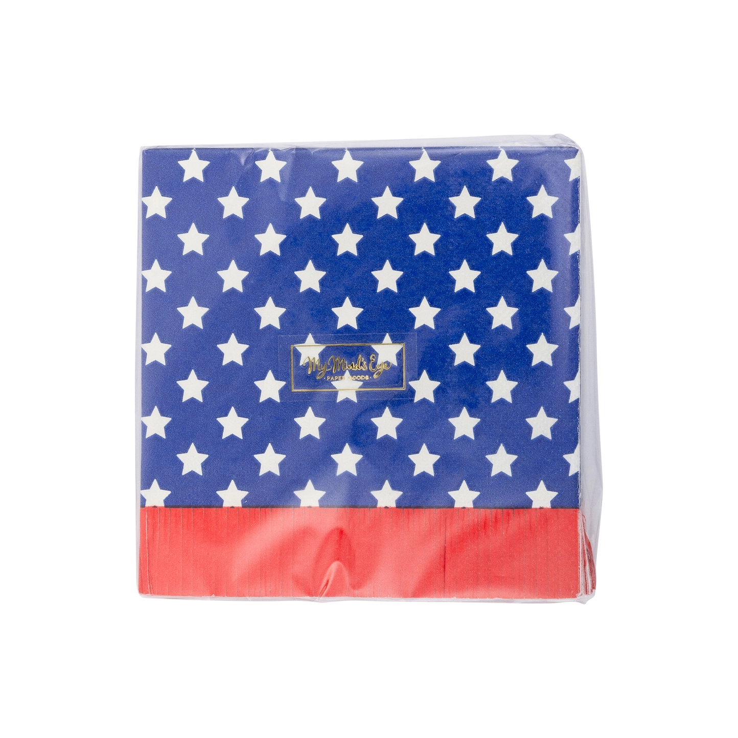 Blue Star Red Fringe Napkins – Red, White & Blue Patriotic Beverage & Dessert