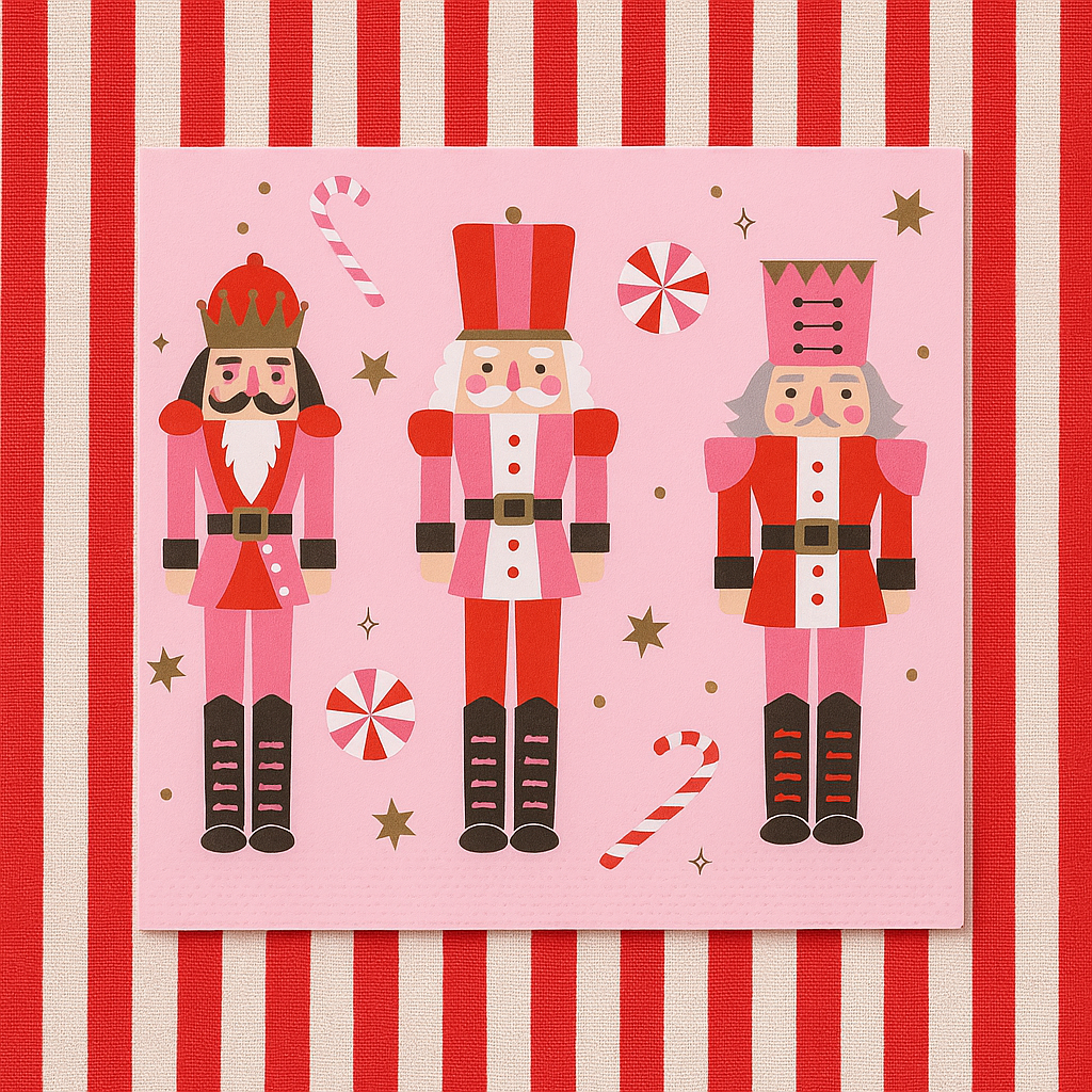 Pink Nutcracker Holiday Cocktail Napkins – 20 Count | Festive 3-Ply Beverage Napkins