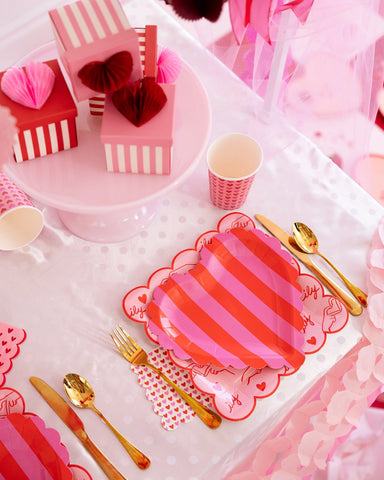 Dark Pink Party Tableware Set - Plates, Napkins, Cups, Cutlery & Balloons