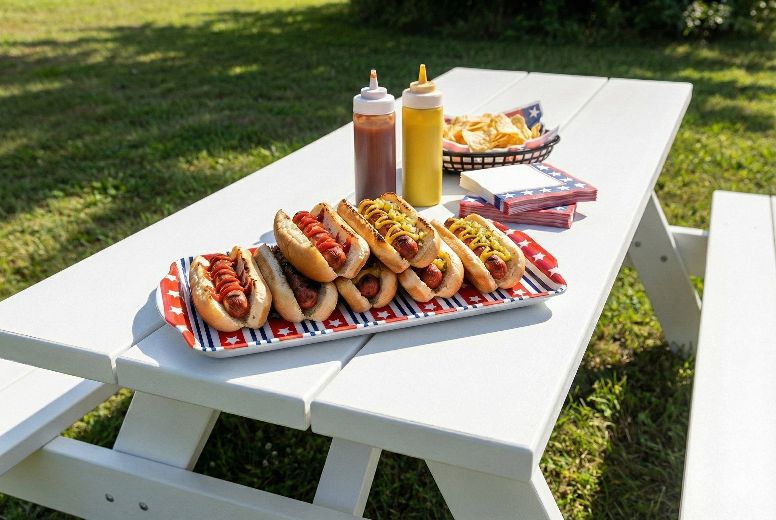 Patriotic Stars and Stripes Melamine Tray Reusable Party Platter for Snacks, Appetizers & Desserts