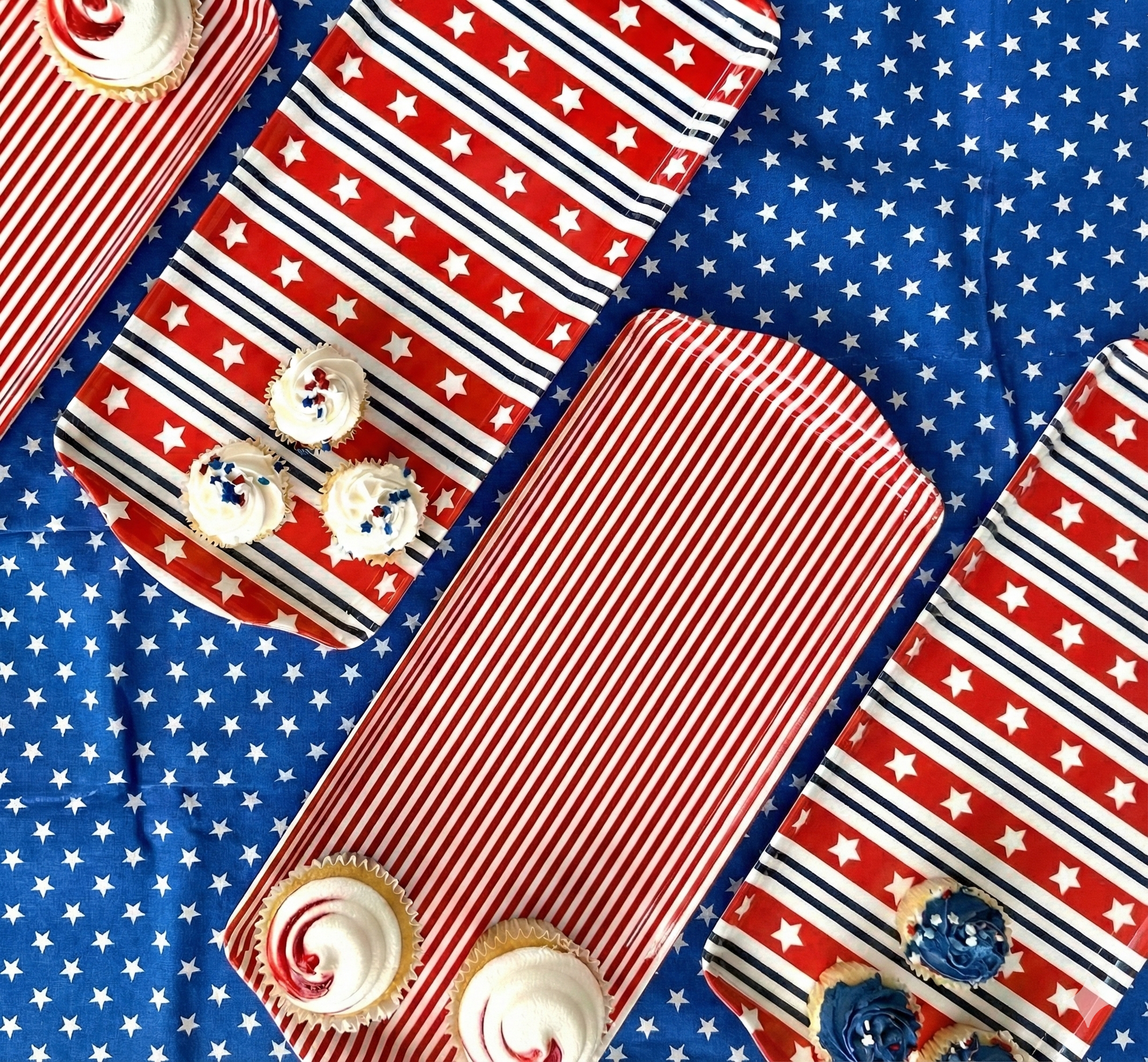 Red Stripe Melamine Tray Reusable Party Platter for Snacks, Appetizers & Desserts