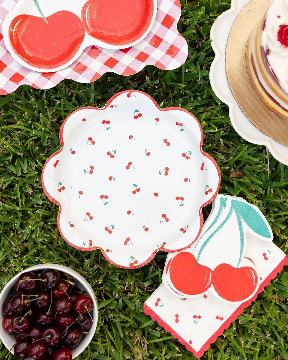 Red Cherry Scalloped Dinner Napkins – 24ct Summer Party Napkin