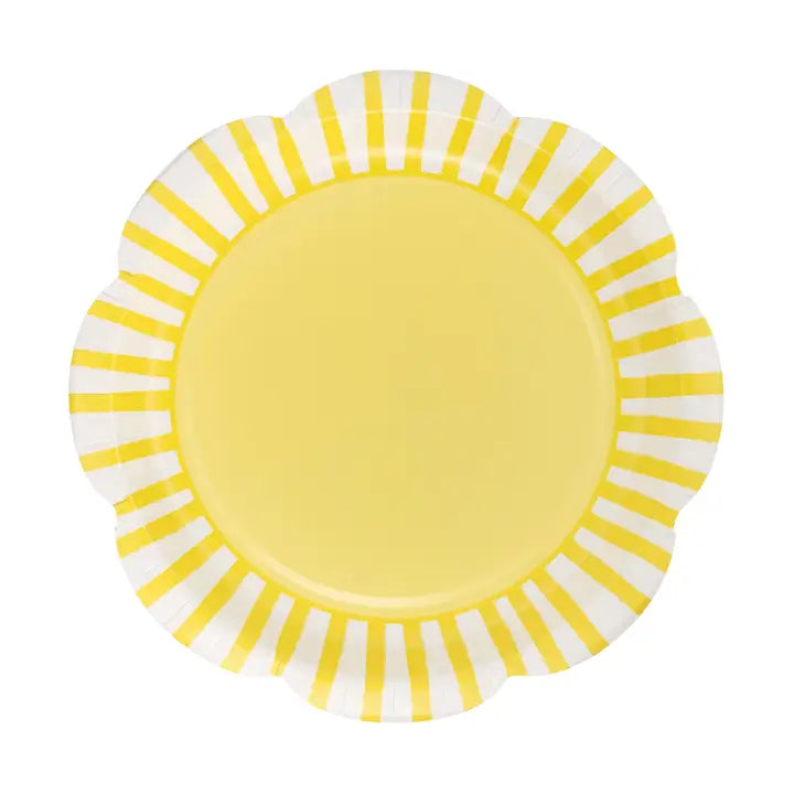 Yellow & White Scallop Round Party Plate