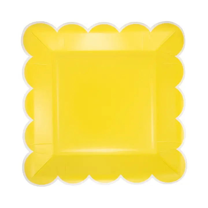 Yellow Scalloped Square Paper Plates 9" – Vibrant Party Dinnerware (8 Pack)