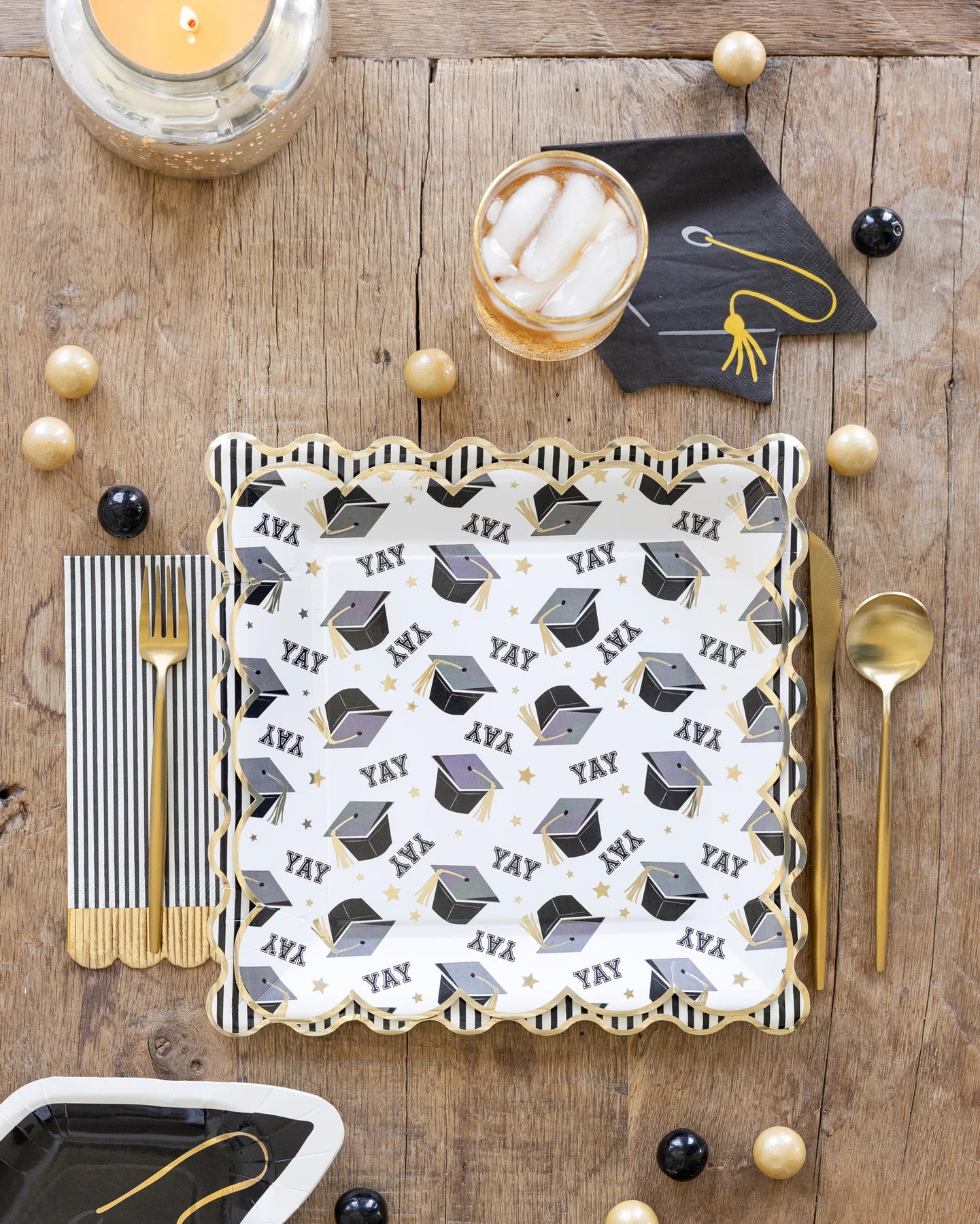 Black and White Striped Paper Plate | Graduation Party Plate