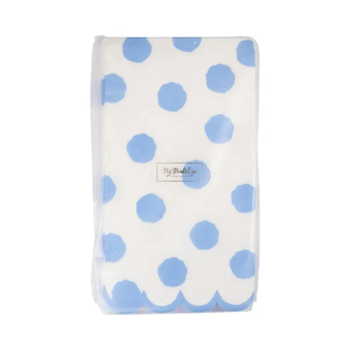 Blue Polka Dot Scalloped Guest Napkins – 24 Pack | Elegant 3-Ply Dinner & Party Napkins