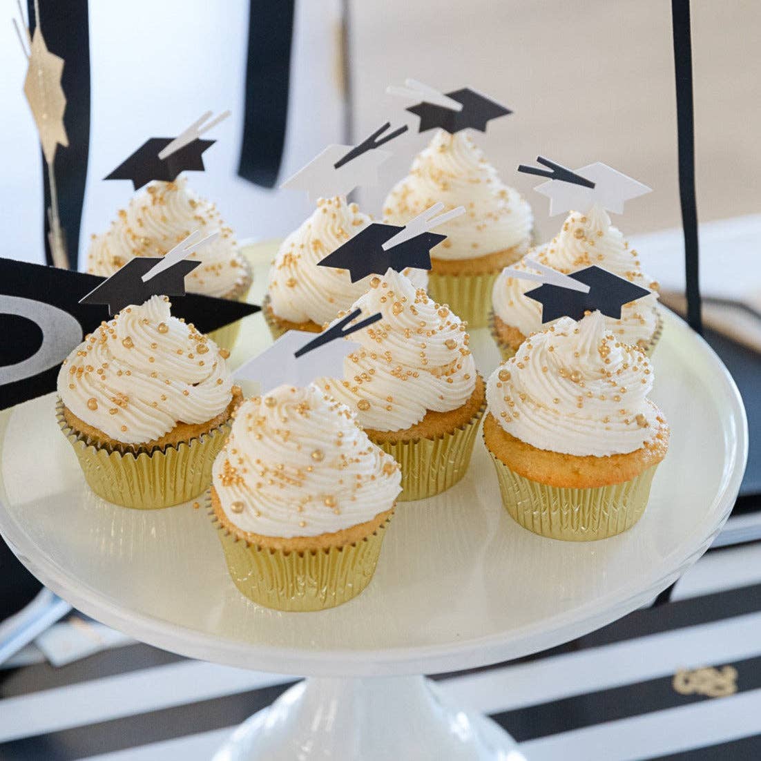 Graduation Cap Cupcake Toppers – 16 Pack Party Picks for Cakes & Desserts