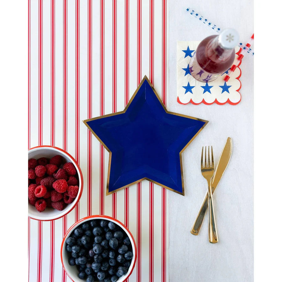 Blue Star Holiday Party Plates 9" Gold Foil Star-Shaped Disposable Plates for Festive Celebrations, 8-Pack