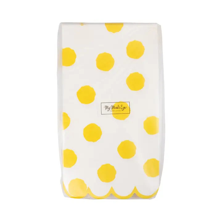 Yellow Polka Dot Scalloped Guest Napkins – 24 Pack | 3-Ply Elegant Dinner Napkins for Parties & Events