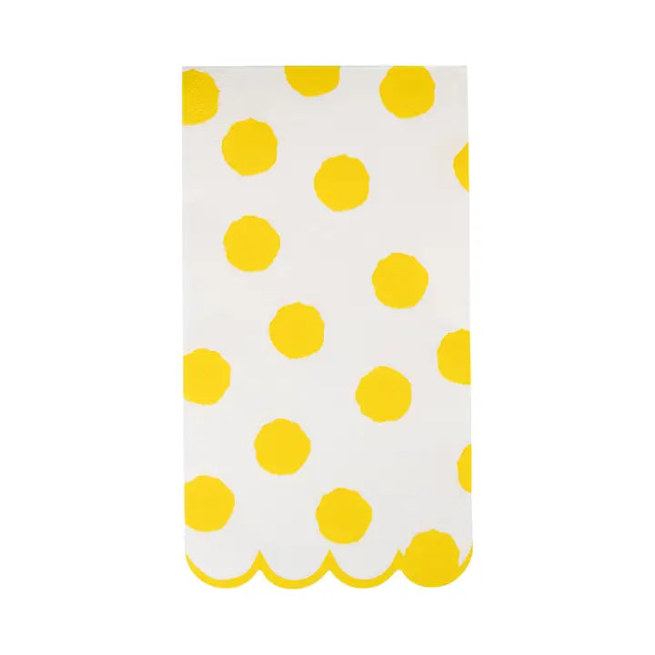 Yellow Polka Dot Scalloped Guest Napkins – 24 Pack | 3-Ply Elegant Dinner Napkins for Parties & Events