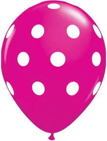 11" Latex Balloon Hot Pink Polka Dot (5 Pack)