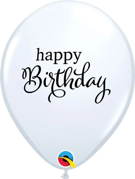11" Happy Birthday White & Black Balloon (10 pack)
