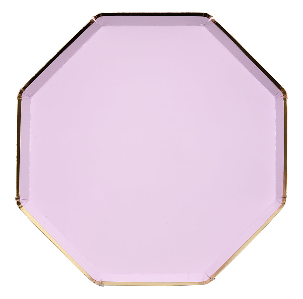 purple and gold dinner plate, hexagon 