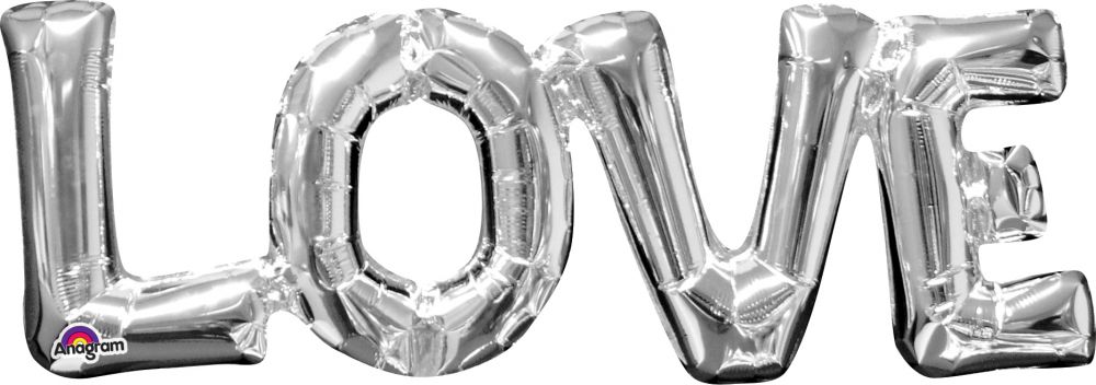 Silver Love foil balloon.  Letters all one piece. 