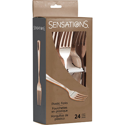 Rose gold metallic forks perfect for elegant parties 