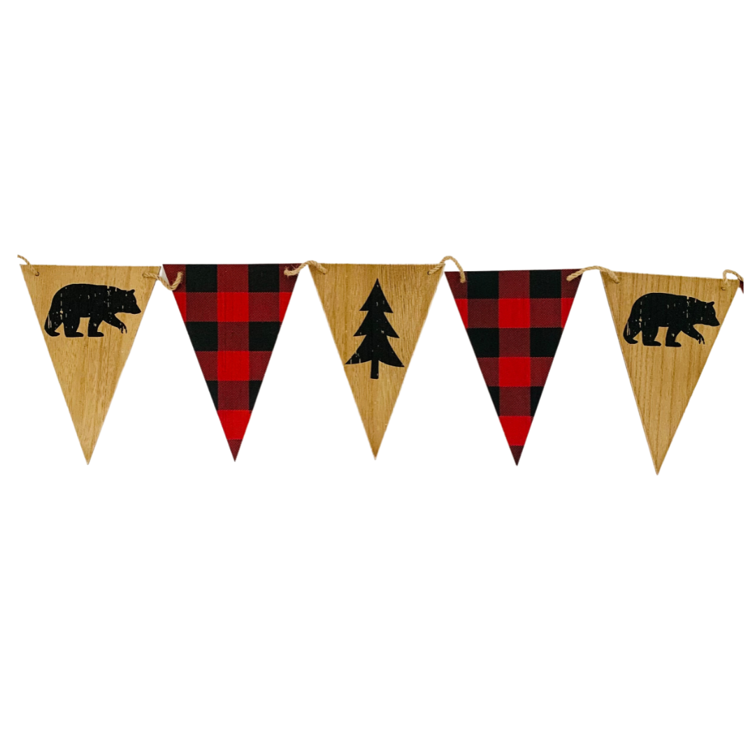 Red and Black Gingham Wooden Banner
