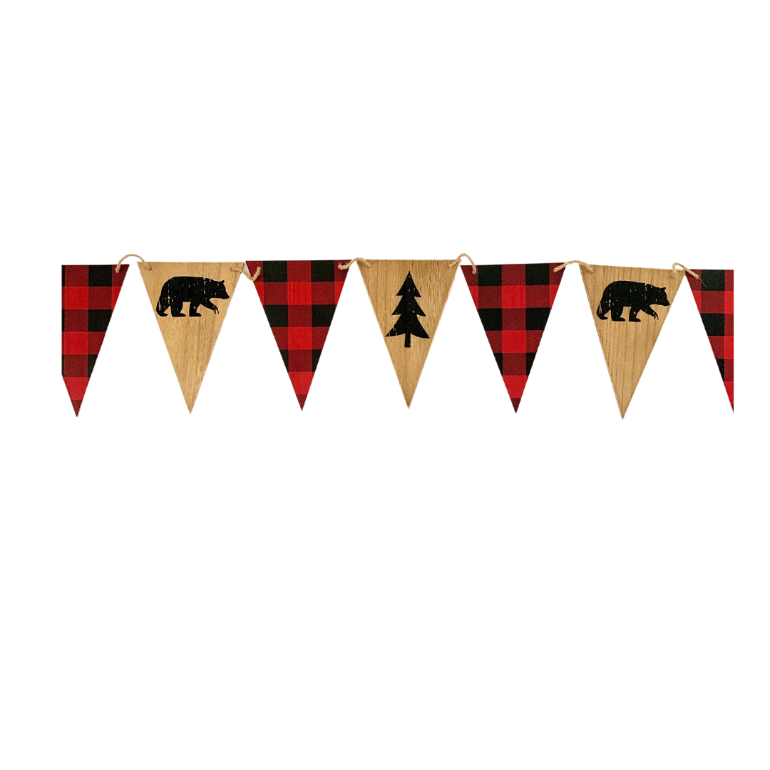 Red and Black Gingham Wooden Banner