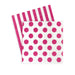Paper Eskimo hot pink and white cocktail party napkin. One side pink and white stripe second side is white with pink polka dots