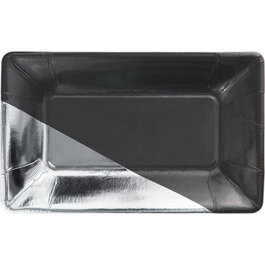 Dark charcoal grey with Silver corner rectangular plate 