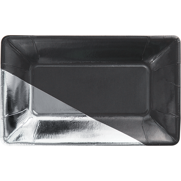 Dark charcoal grey with Silver corner rectangular plate 