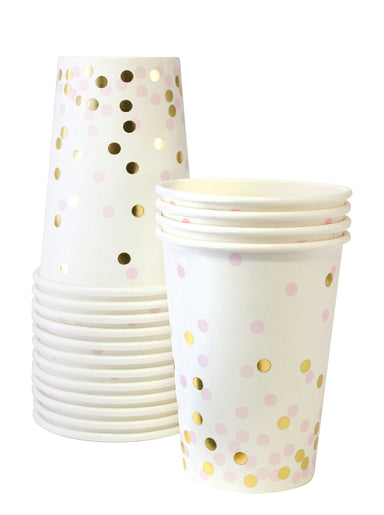 pink and gold confetti paper cups 