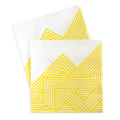 Paper Eskimo hello yellow napkin features a geo stripe pattern in bright yellow color
