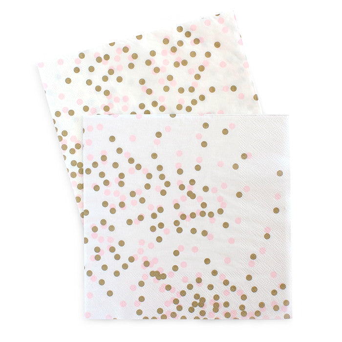 Paper Eskimo pink & gold dot confetti napkin has a sprinkled confetti pattern 