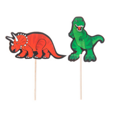 Red and green, Dinosaur Party Pick, cupcake topper 