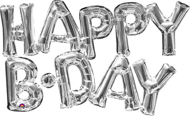 Happy Bday splet out in silver foil letter balloon