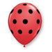 11" red latex balloon with black printed polka dots 