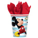 mickey mouse fun birthday cups - large mickey on cup with blue and white stripes and iconric red border 