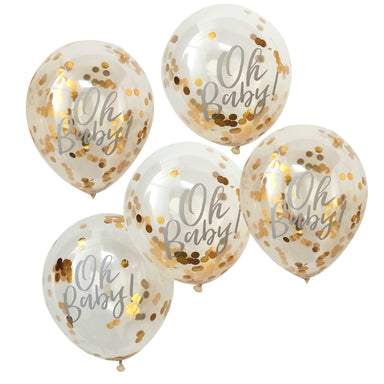 gold confetti balloons, oh baby