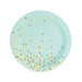 Mint dessert plates with gold confetti dot pattern 