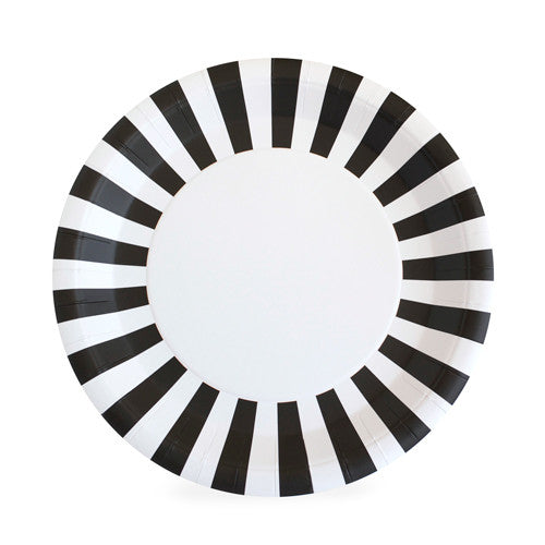 Paper Eskimo dinner plate with black and white stripe around outer edge