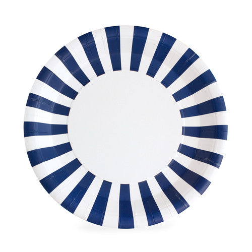 Navy with white strips dinner paper plates 