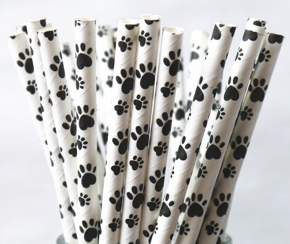 Puppy Paw Print Paper Straws, Party Supplies