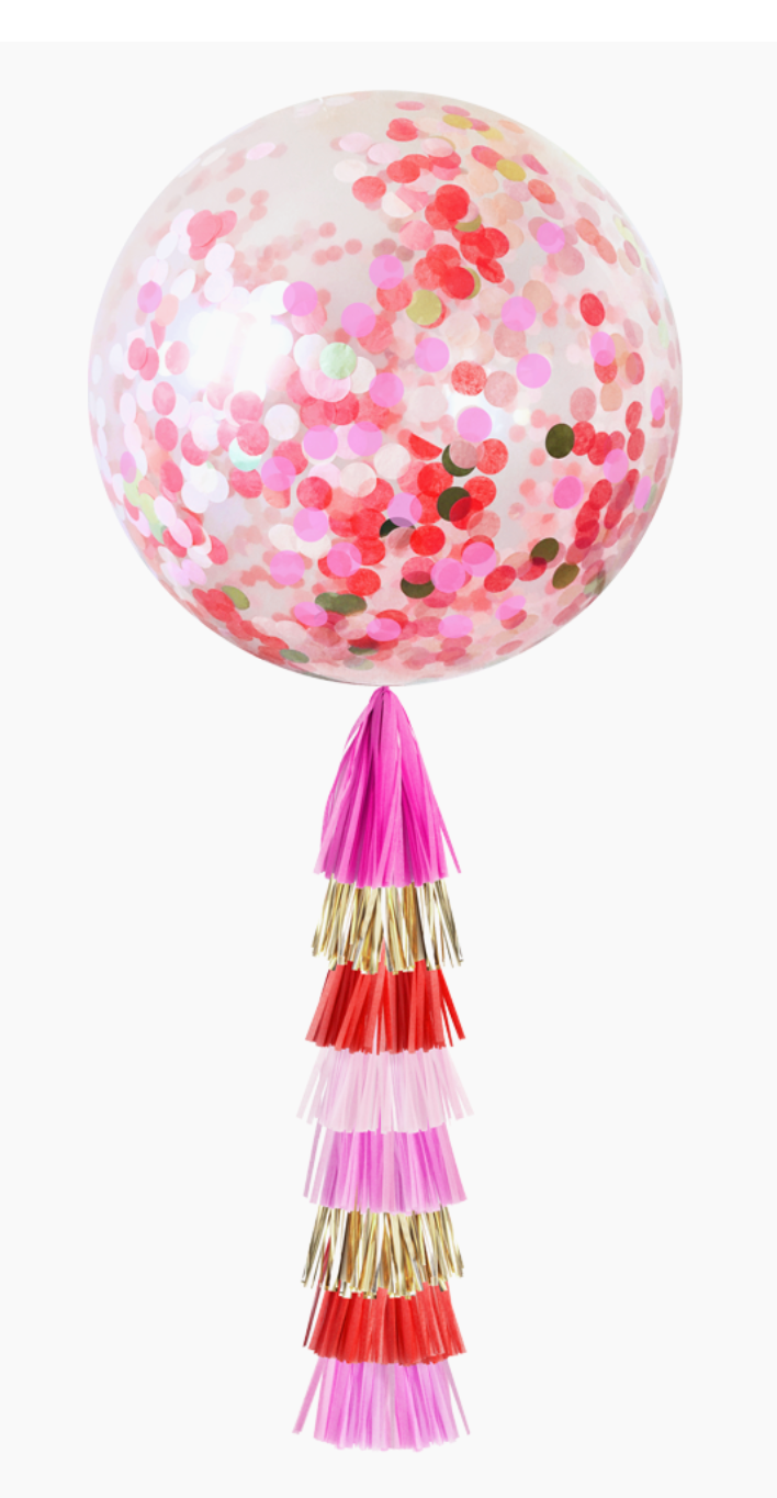 Red, Pink & Gold Confetti Jumbo 3' Balloon with Tassels