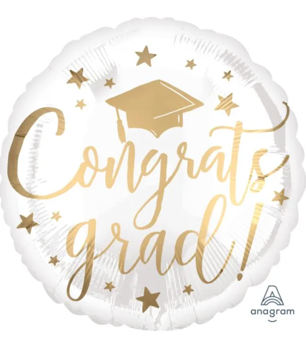17" Congrats Grad White and Gold Balloon