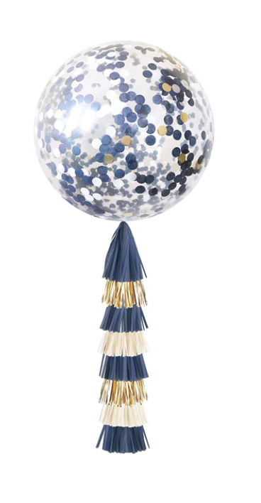 Navy and Gold Confetti Jumbo Tassel Balloon
