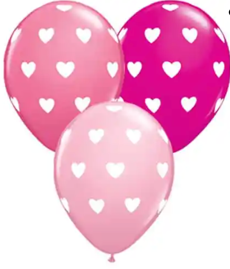 11" Pink with White Hearts Valentine Balloon (10 pack)